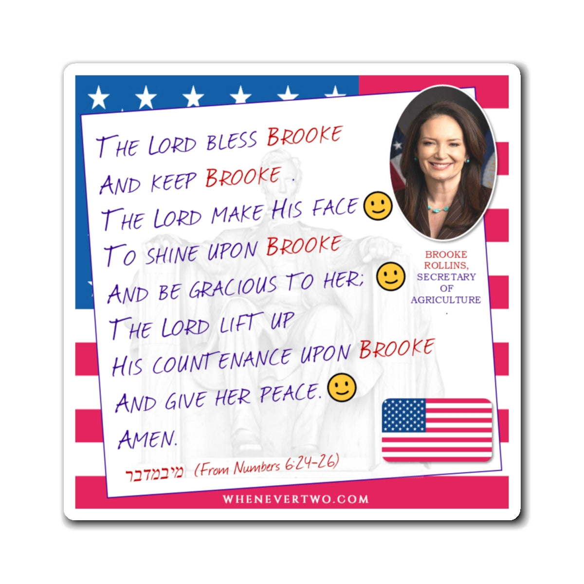 Brooke Rollins - Executive Cabinet Secretary of Agriculture - The Aaronic Blessing Magnet - 4'' - [120]