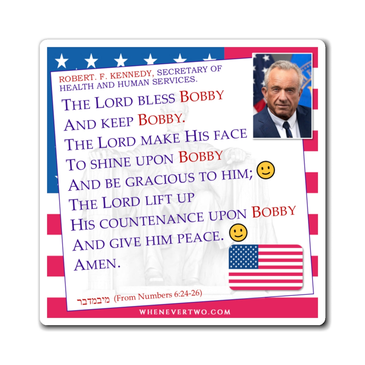 Robert F. Kennedy - Executive Cabinet Secretary of Health and Human Services - The Aaronic Blessing Magnet - 4'' - [114]