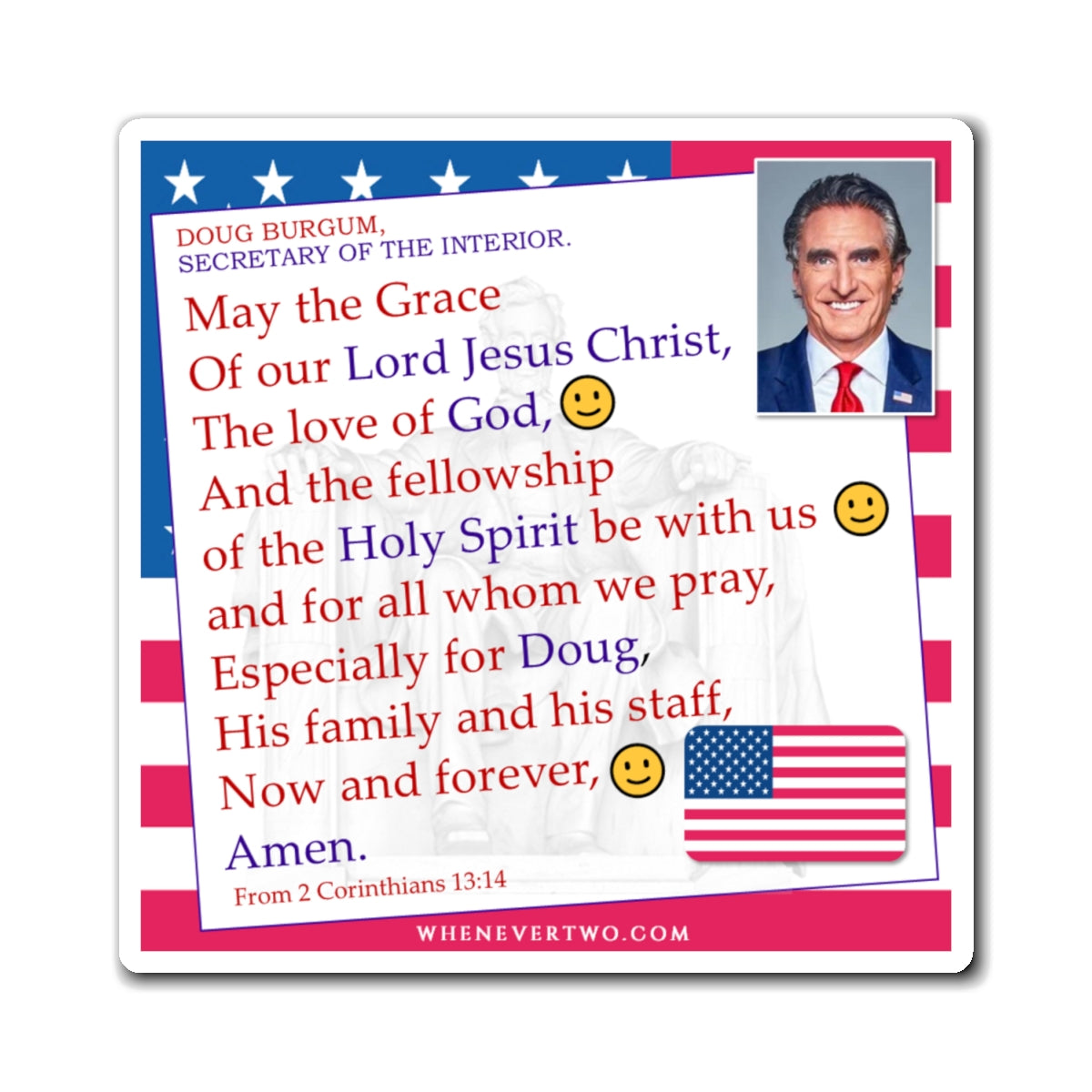 Doug Burgum - Executive Cabinet Secretary of the Interior - The Benediction Blessing Magnet - 4'' - [119]