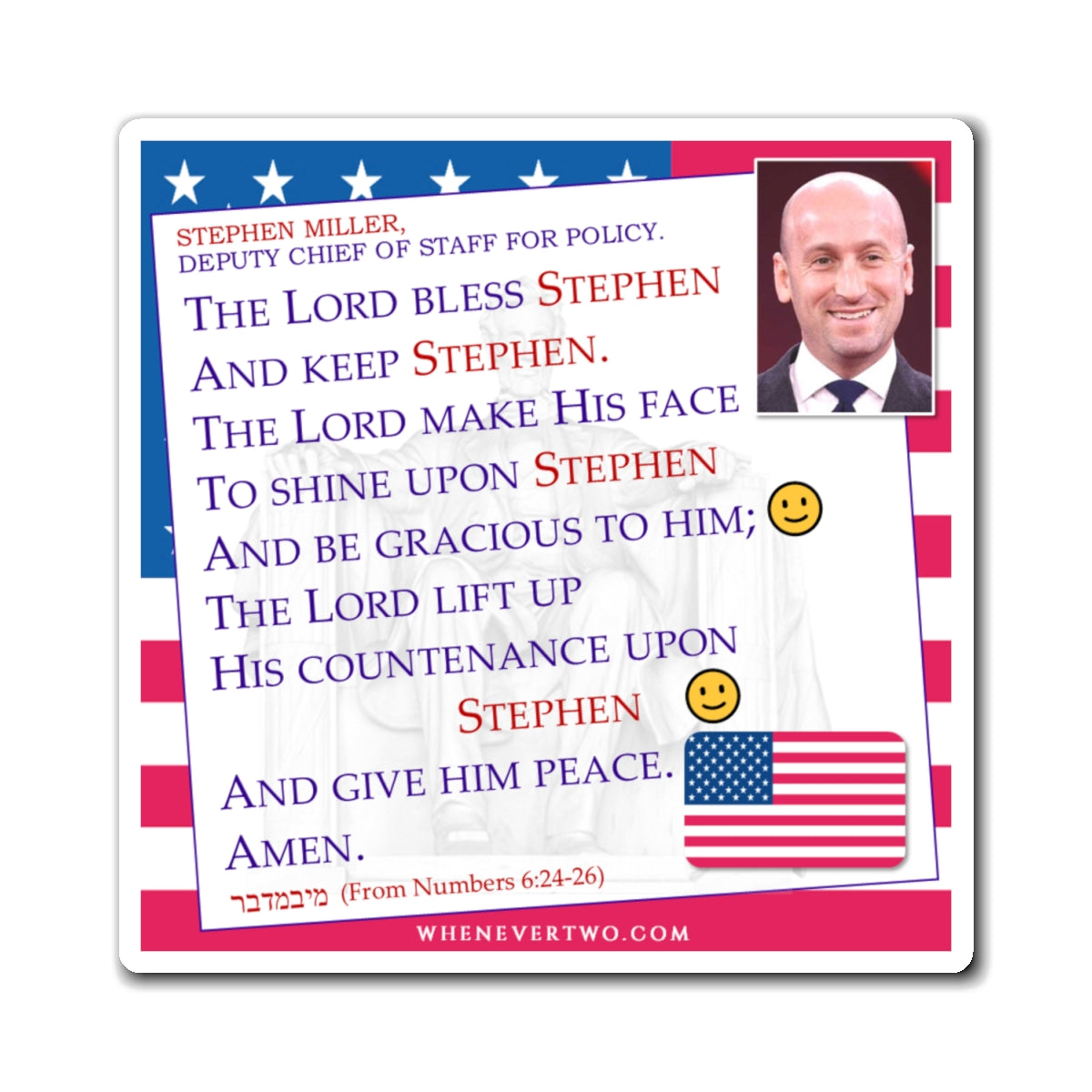Stephen Miller - Executive White House Deputy Chief of Staff For Policy - The Aaronic Blessing Magnet - 4'' - [269]