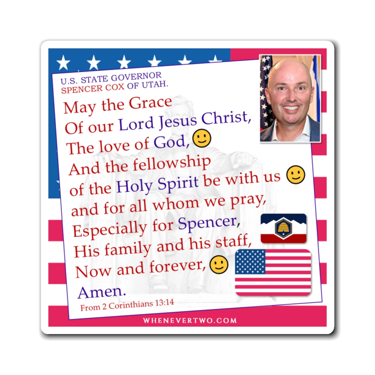 Spencer Cox - State Executive Governor Utah - The Benediction Blessing Magnet - 4'' - [296]