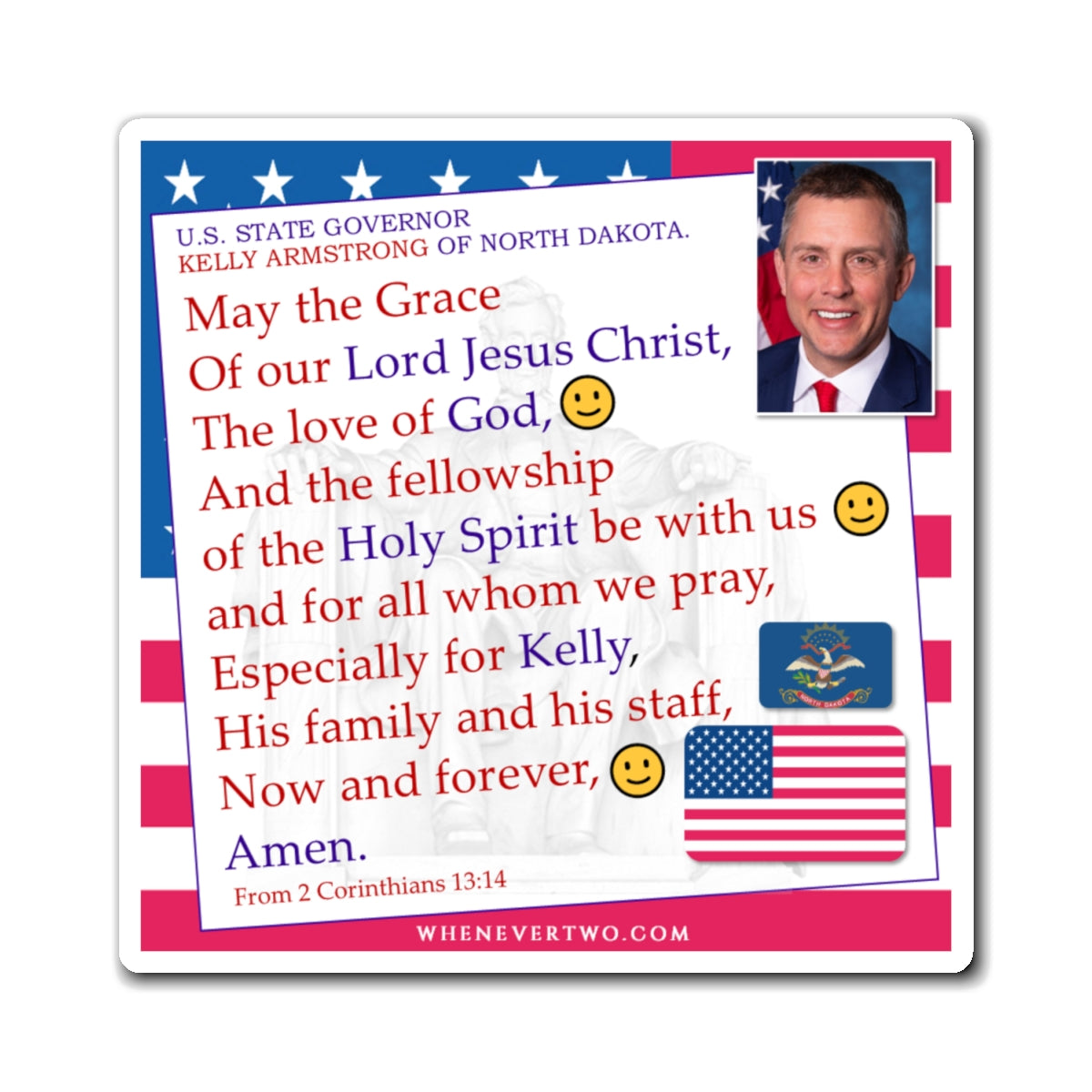 Kelly Armstrong - State Executive Governor North Dakota - The Benediction Blessing Magnet - 4'' - [289]